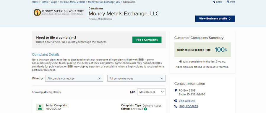 money metals exchange customer complaints